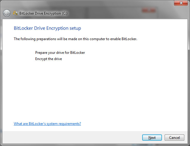 Bitlocker Drive Encryption setup