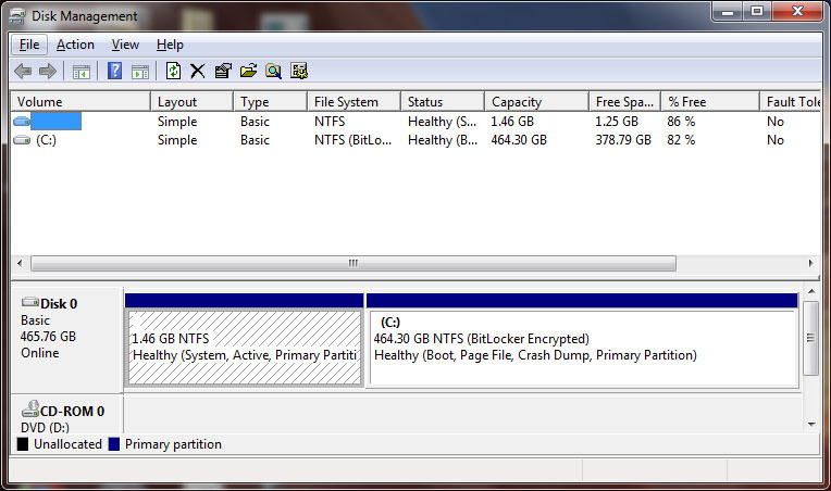 Disk partitioned for bitlocker