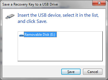 Save a recovery key to a USB drive